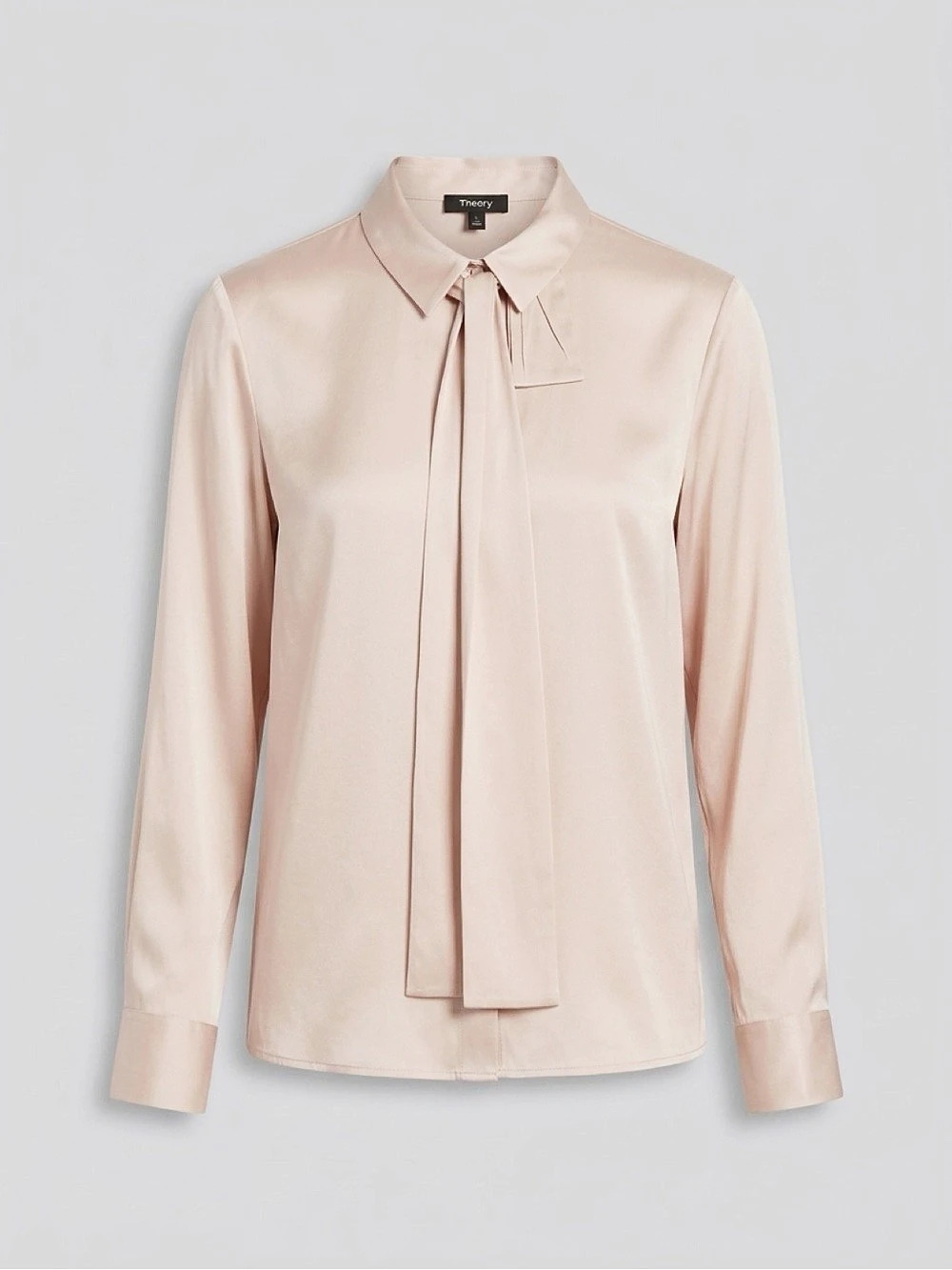Theory Tie Neck Blouse in Silk Georgette Pink Size Large